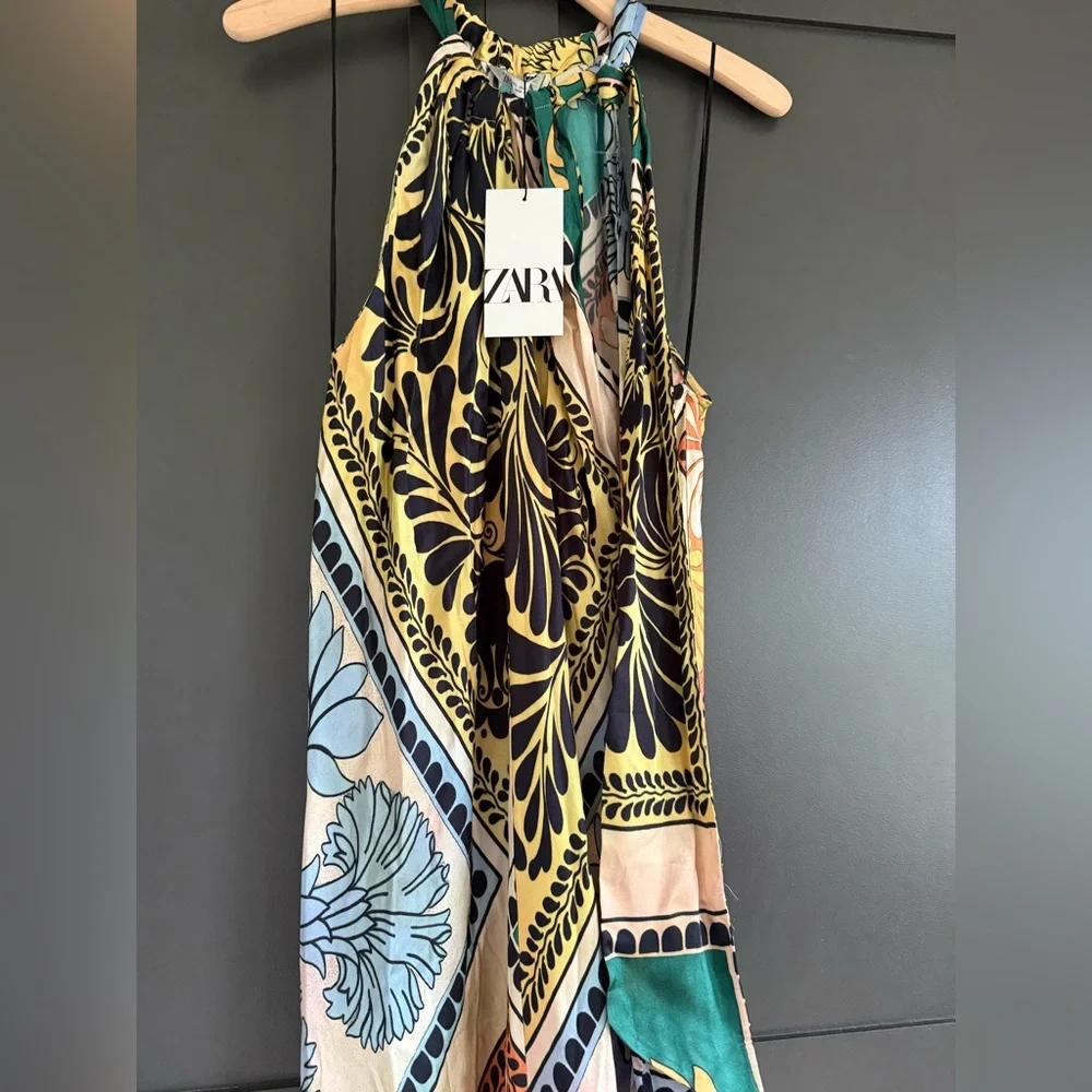 ZARA NWT Multicolor Halter Maxi Dress • L - Picture 9 of 11